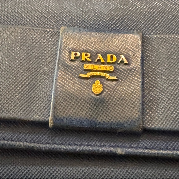 Prada Saffiano Leather Blue Ribbon Gold Long‎ Wallet Guaranteed 100% Authentic - Picture 3 of 15